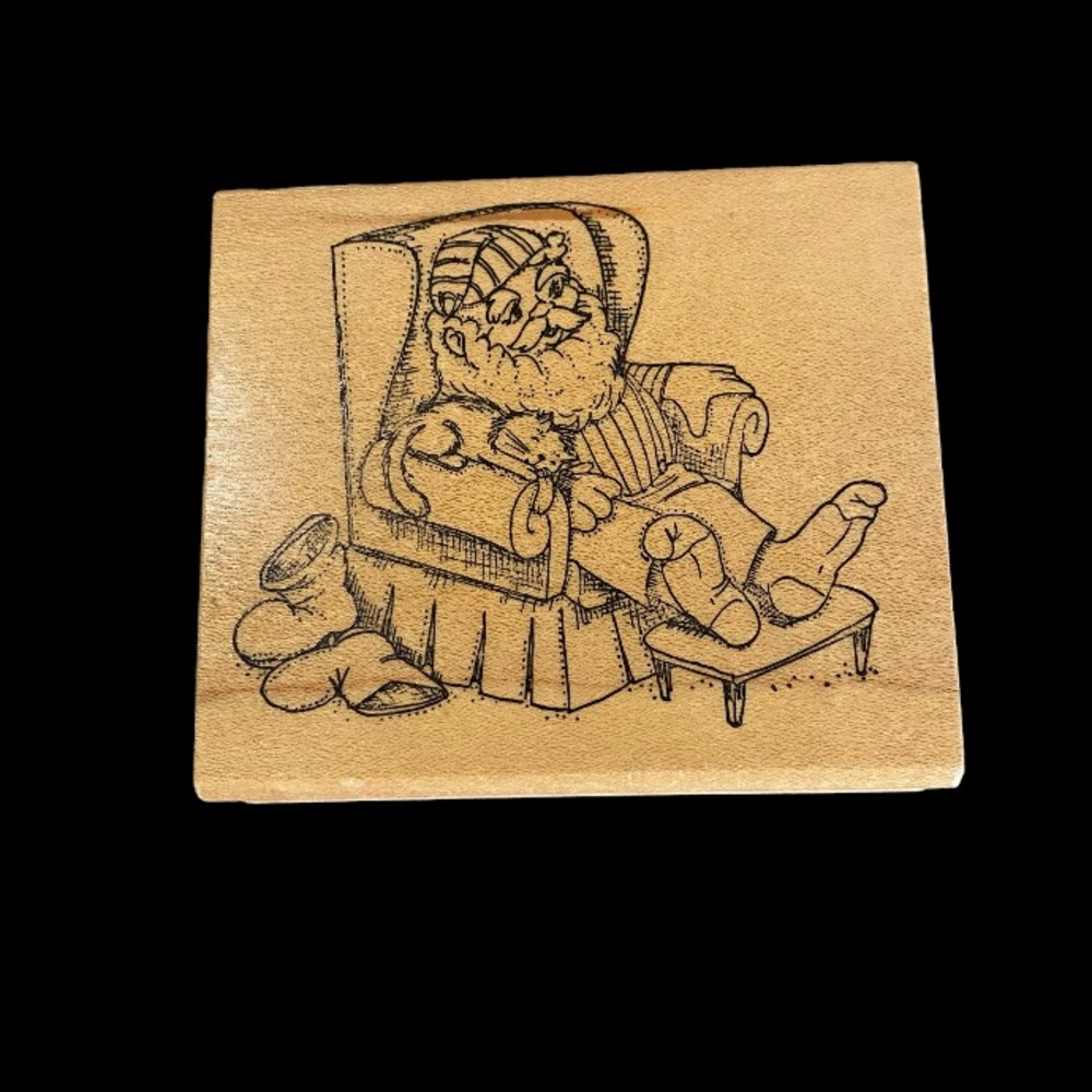 ART IMPRESSIONS RUBBER STAMP SANTA SITTING RELAXING CHRISTMAS Med Large 3.5”
